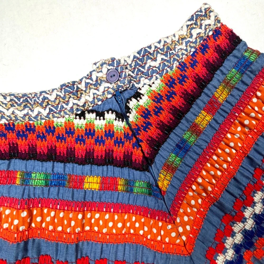 VTG Girls 14 Multi Color Chevron Embroidered Smocked ALine Skirt Ethnic Festival